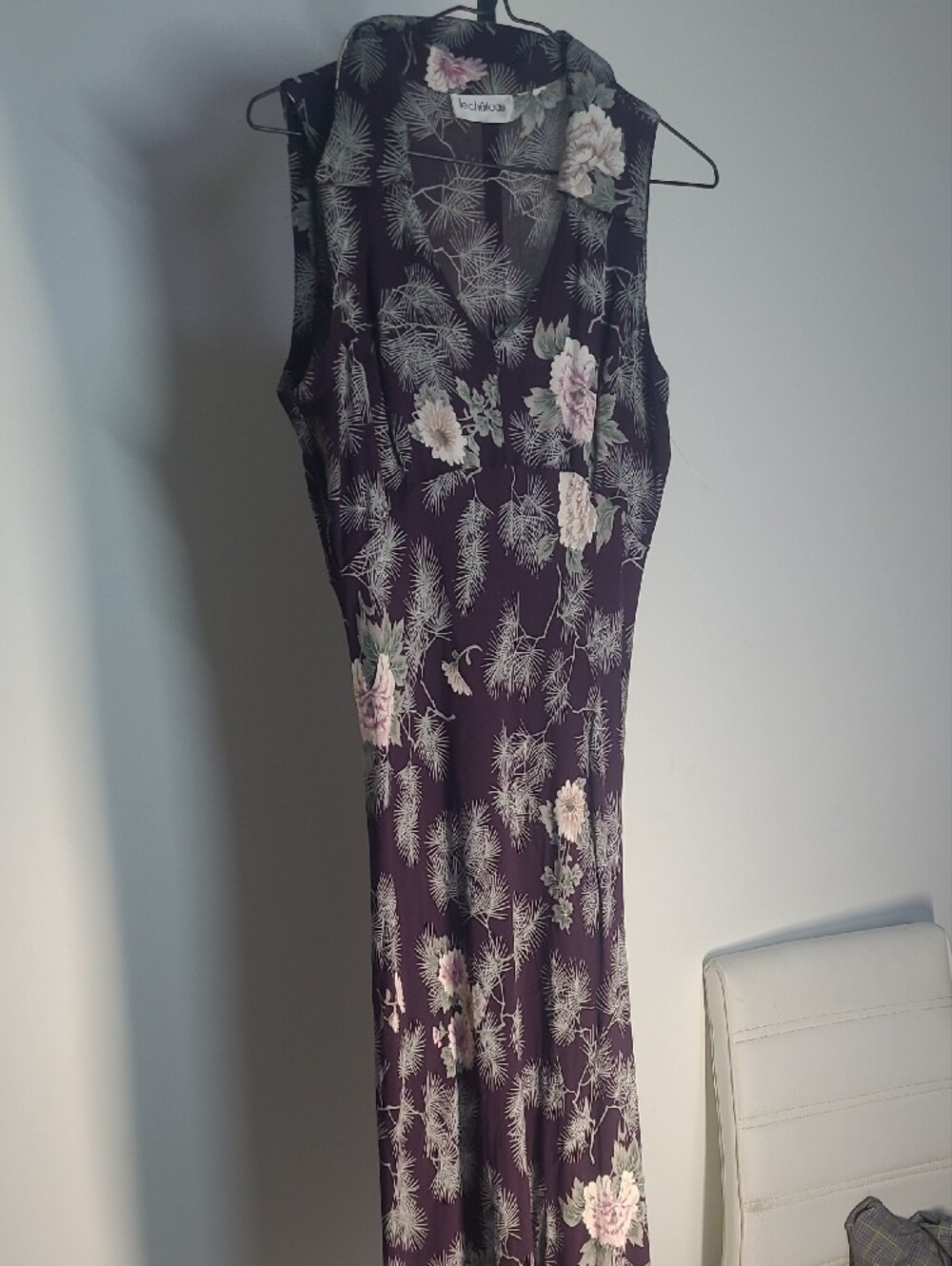 Le Chateau Burgundy Dress with Pink Floral Accents Vintage Sz Small - Picture 5 of 6